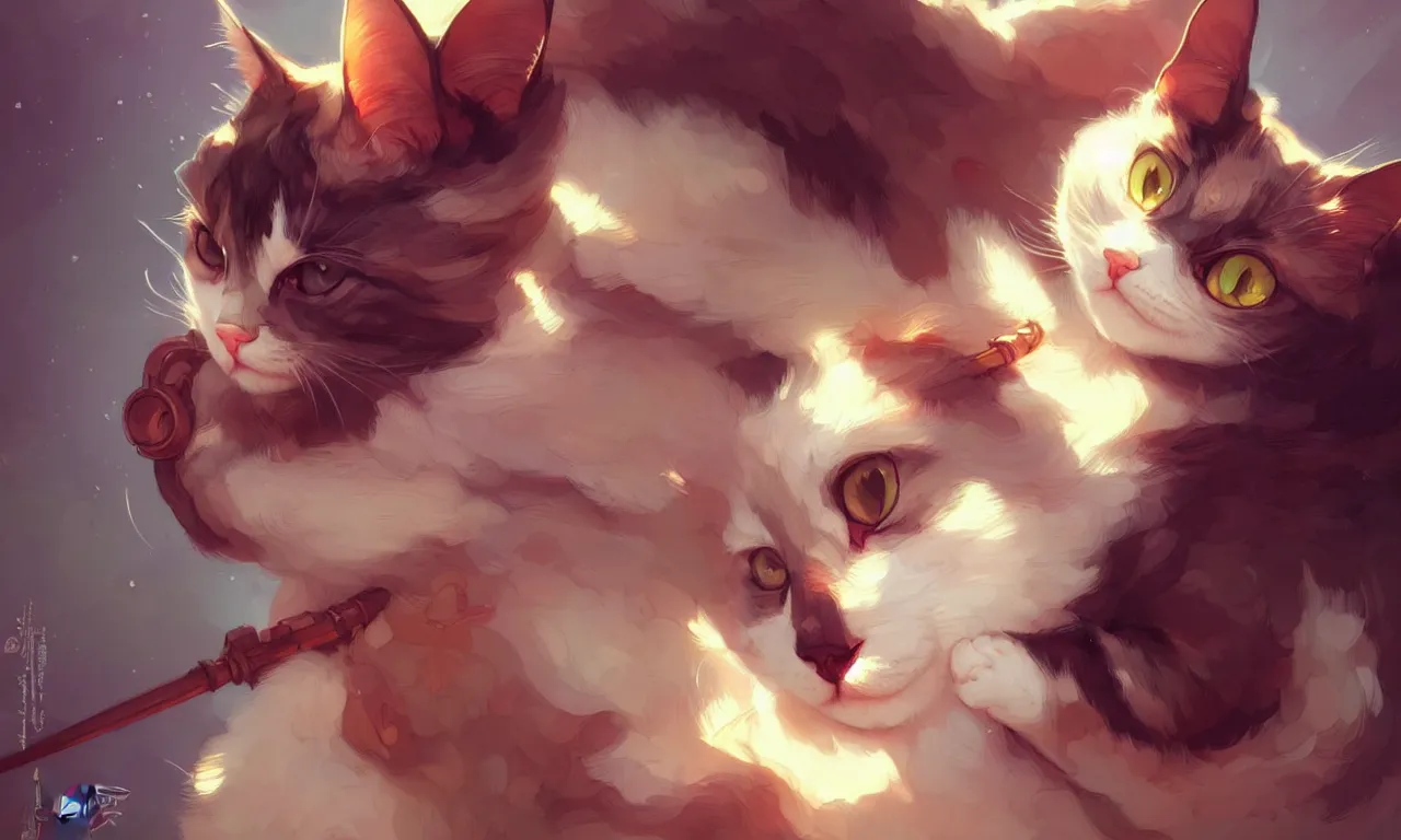 Image similar to cute cartoon cat, sharp focus, illustration, highly detailed, digital painting, concept art, matte, art by wlop and artgerm and greg rutkowski and alphonse mucha, masterpiece