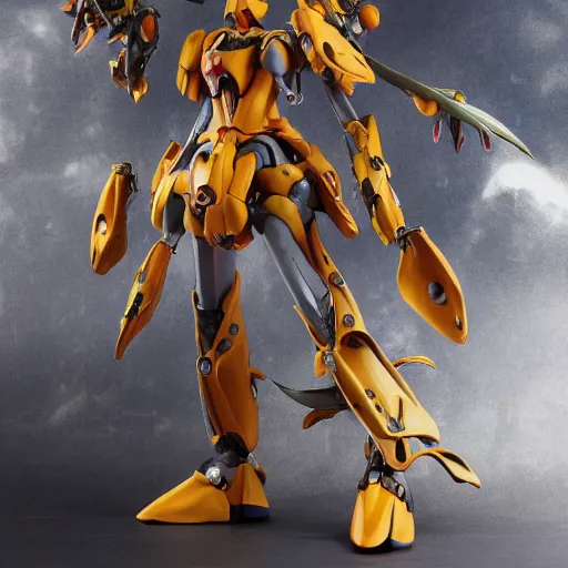 Image similar to futuristic calceolaria uniflora mecha chamber maids body, sepals forming helmet, floral details, calceolaria, 8 k hd resolution, barbatos gundam with floral inlay, bandai box art, star wars, makoto kobayashi, frank gehry, raymond swanland