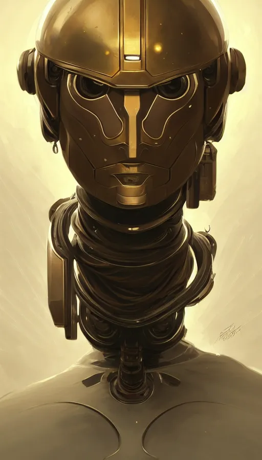 Image similar to Character design of a robot scifi religious monk with helmet, symmetrical, center punched, elegant, intricate, digital painting, artstation, concept art, smooth, sharp focus, illustration, art by artgerm and greg rutkowski and alphonse mucha