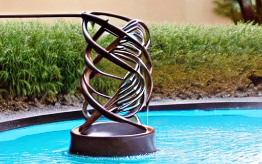 Image similar to bronze dna helix fountain, water spraying, birds in water