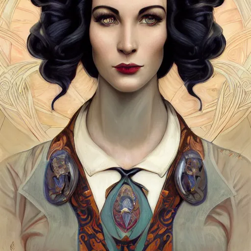 Image similar to an art nouveau, ( streamline moderne ), multi - ethnic and multi - racial portrait in the style of charlie bowater, and donato giancola, and charles dulac. very large, clear, expressive and intelligent eyes. symmetrical, centered, ultrasharp focus, dramatic lighting, photorealistic digital painting, intricate ultra detailed background.