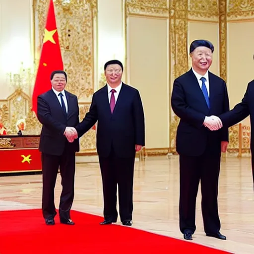 Prompt: Czech president Xi Jinping shaking a hand with Chinese president Xi Jinping