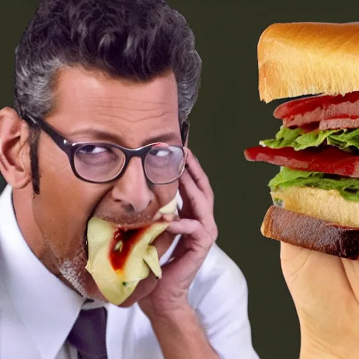 Prompt: a fat sandwich eating Jeff Goldblum