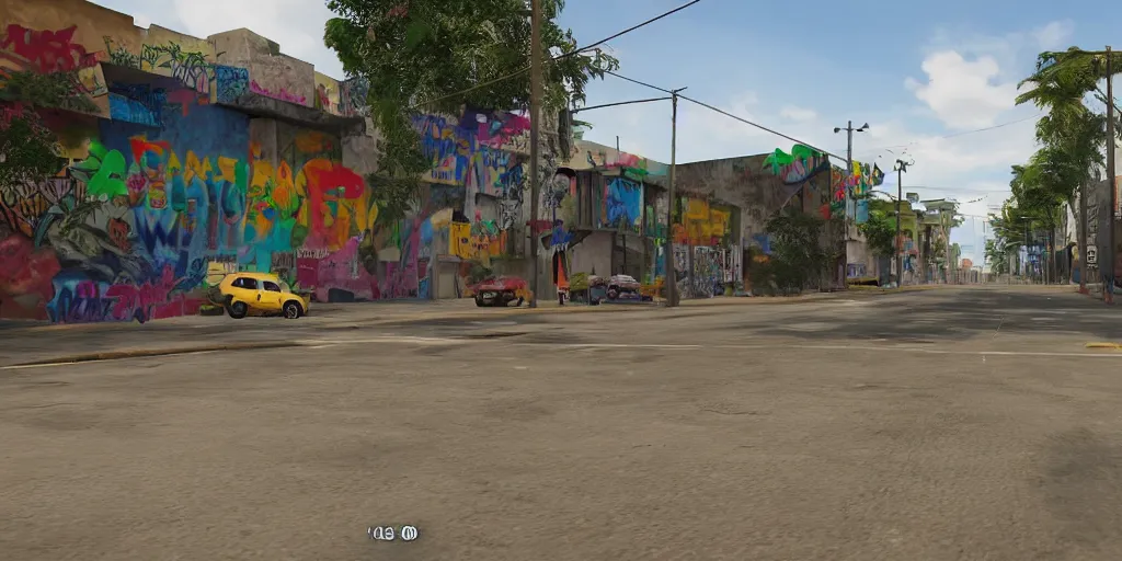 Image similar to zona 1 in guatemala city if it was a game like grand theft auto v first person view, with realistic visuals and award winning gameplay, graffitis