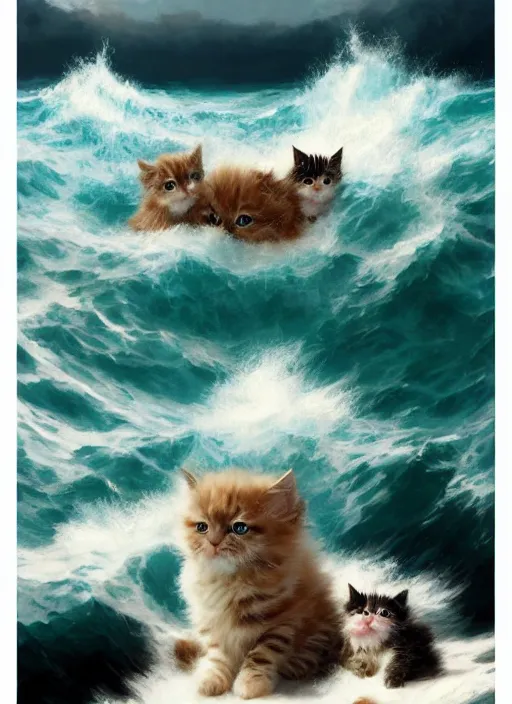 Prompt: rough sea with fluffy kittens instead of water Mandelbrot fractal by Craig Mullins, ilya kuvshinov, krenz cushart, artgerm trending on artstation by Edward Hopper and Dan Mumford and WLOP and Rutkovsky, Unreal Engine 5, Lumen, Nanite, low poly