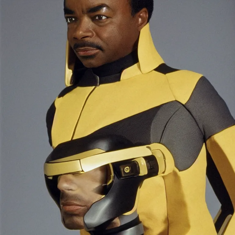 Prompt: geordi laforge super cool futuristic visor on his head, levar burton