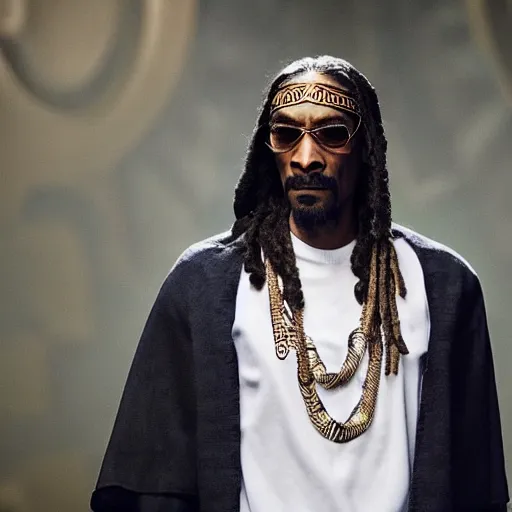 Image similar to film still of Snoop Dogg as T’Chala in the new Black Panther movie