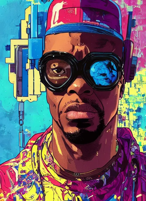 Prompt: chidi igwe. cyberpunk athlete. portrait illustration, pop art, splash painting, art by geof darrow, ashley wood, alphonse mucha, makoto shinkai ( apex legends )