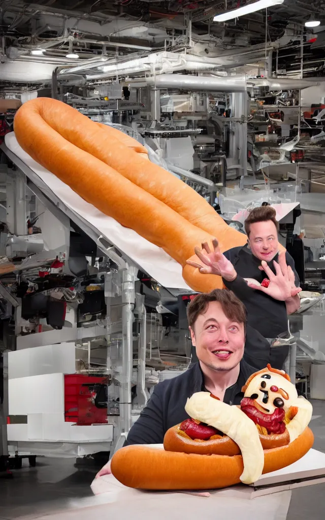 Prompt: studio photograph of Elon Musk dressed as a hot dog