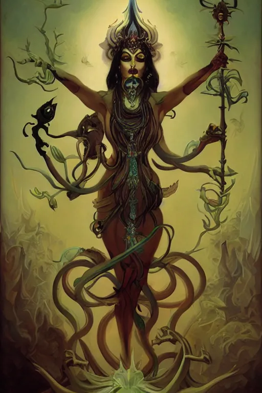 Prompt: Kali goddess of death by Peter Mohrbacher in the style of Gaston Bussière, Art Nouveau