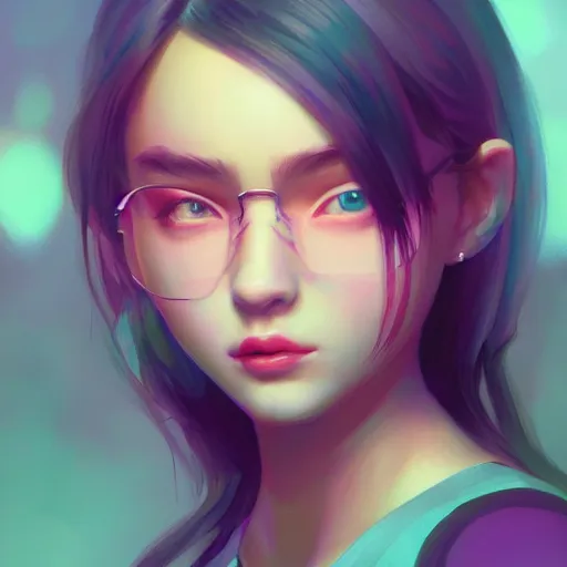 Image similar to portrait of teen girl, art by Ross tran, vivid color palette, digital painting, 3D, octane render, post process in Photoshop, highly detailed