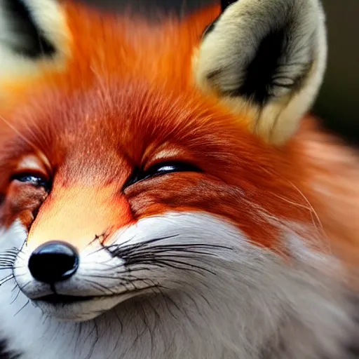 Image similar to photorealistic journalist closeup of a cute fox sleeping, bbc earth, hyperdetailed, super fluffy