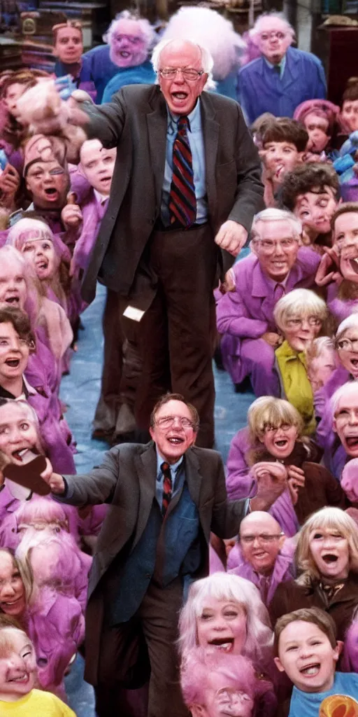 Prompt: Bernie sanders in the movie Charlie and the Chocolate Factory, 8k