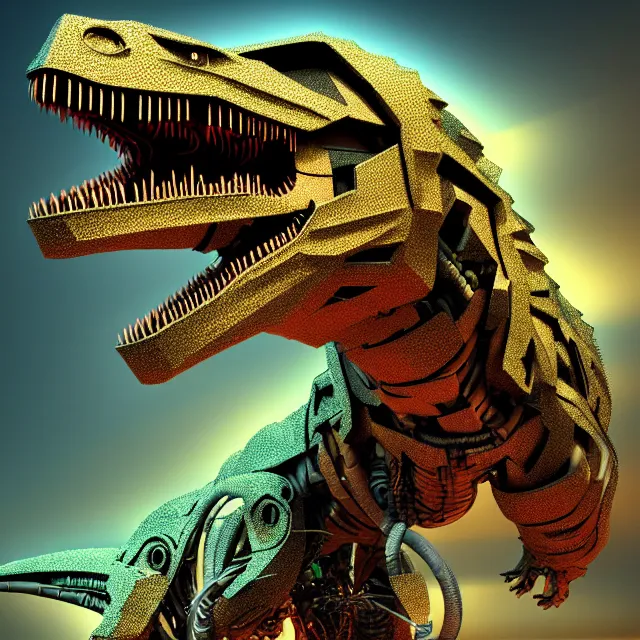 Image similar to cybernetic t - rex, digital art, highly detailed, 4 k, hdr, smooth, sharp focus, high resolution, award - winning photo