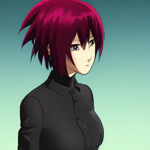 Prompt: anime motoko kusanagi wearing a black shirt and red tie, 4k, oil painting