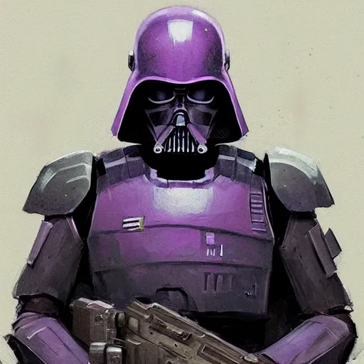 Image similar to concept art of a portrait by greg rutkowski, a soldier of the eternal empire wearing purple and black tactical gear, star wars expanded universe, smooth, sharp focus, artstation hq.