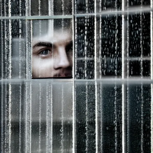 Image similar to diffuse portrait of person's face reflected in a window facing out on a rainy evening.