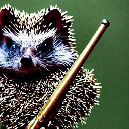 Image similar to still image of a hedgehog soldier wearing military gear, the hedgehog is holding a rifle, photo