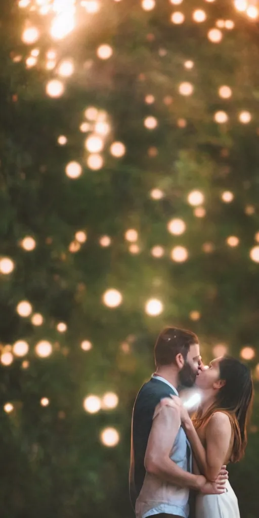 Prompt: a blurry picture of two beautiful people kissing, long exposure photograph, anamorphic bokeh, contrasting lighting