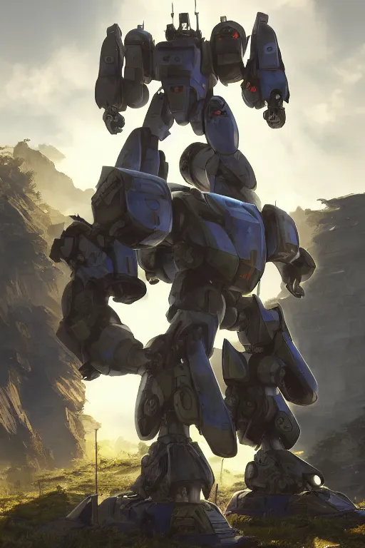 Image similar to mechwarrior 5 : mercenaries mech megaman transformer robot boss tank engine game octane render, 4 k, hd 2 0 2 2 3 d cgi rtx hdr style chrome reflexion glow fanart, global illumination ray tracing hdr fanart arstation by ian pesty by jesper ejsing pixar and disney unreal zbrush central hardmesh