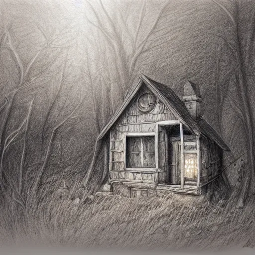 Image similar to hyper realistic pencil drawing of Stump House Tonnel, detailed, rim light, diffused, intricate, axe, by anna dittmann