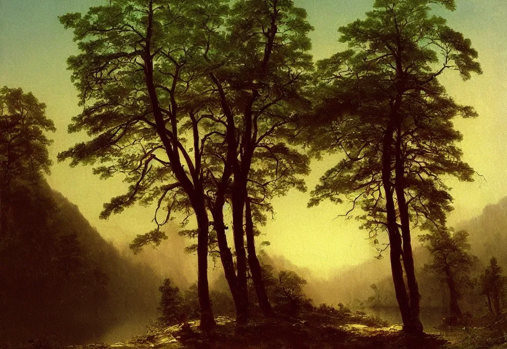 Image similar to “an original painting by Albert Bierstadt”
