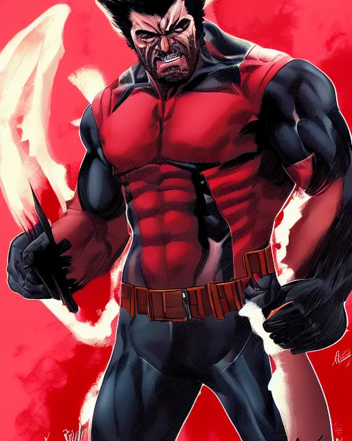 Image similar to portrait comic art of marvels wolverine, black and red color scheme, by inhyuck lee