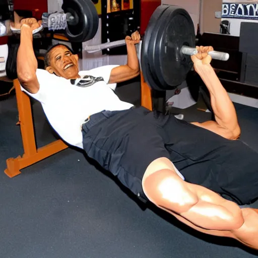 Image similar to barack obama doing bench presses lying down