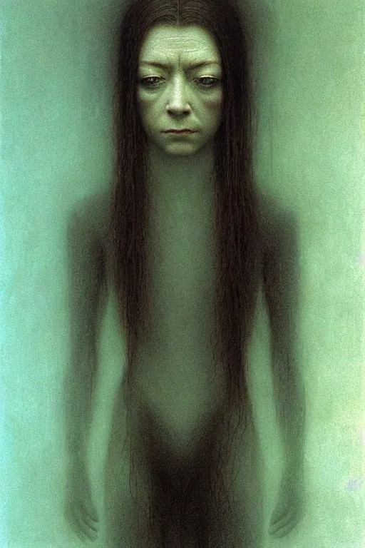 Image similar to female who looks like young alyson hannigan by beksinski