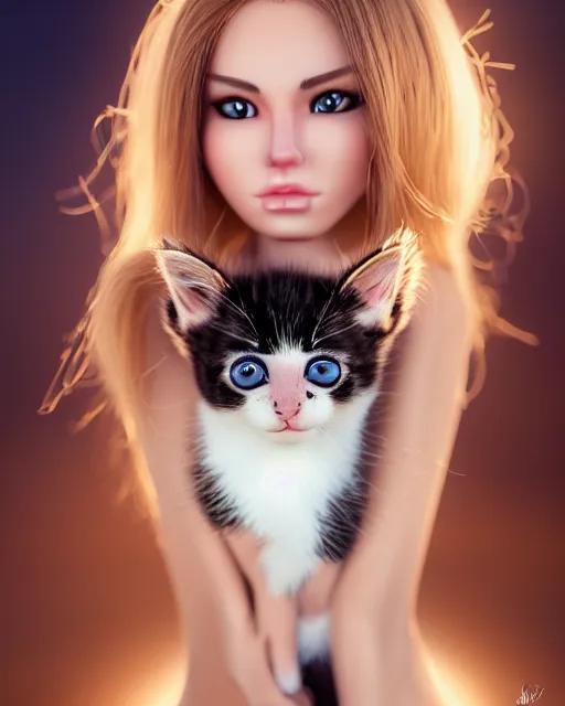 Image similar to a kitten on a rocket, photo, ultra detail, photoreal, professionally retouched, soft moonlight lighting, shiny plastic bikini, realistic, smooth face, goddess, luscious lips, perfect eyes, wide angle, sharp focus on eyes, 8 k high definition, insanely detailed, intricate, elegant, art by artgerm and wlop