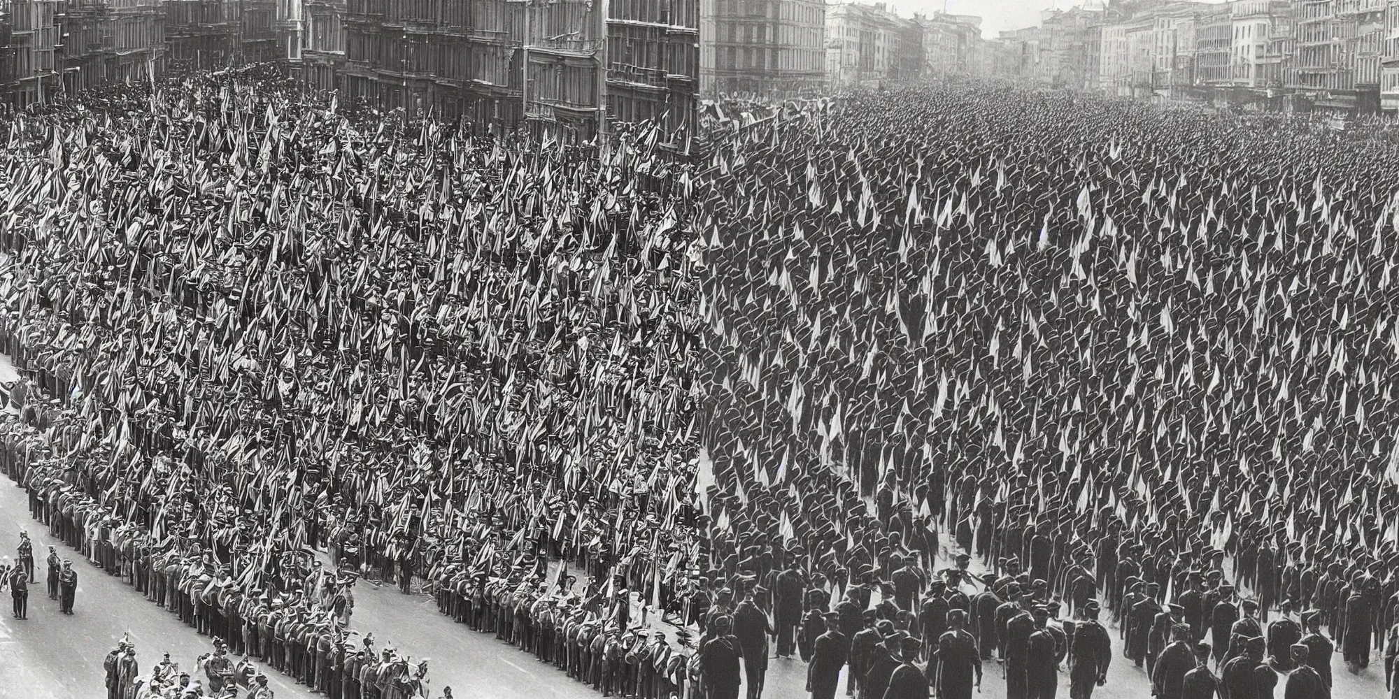 Prompt: “a tinted photograph of the victory parade in 1946”