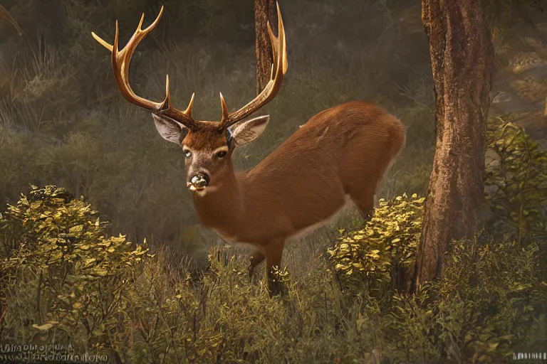 Prompt: taking from above, many mobs of indian tribes are chasing golden - horned deer. high detail, photorealistic, good lighting, unbelievable.