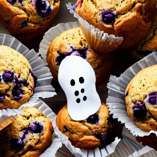 Image similar to photo surreal of a scary spectral ghost eating a blueberry muffin nightmare fuel