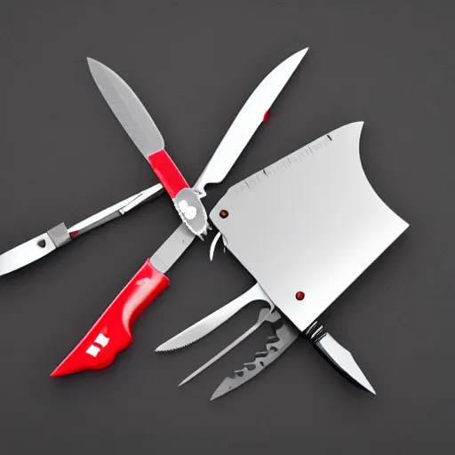 Prompt: High Quality Product Photo of Swiss Army Knife of the Future, Isolated, Black Background, Studio Lighting