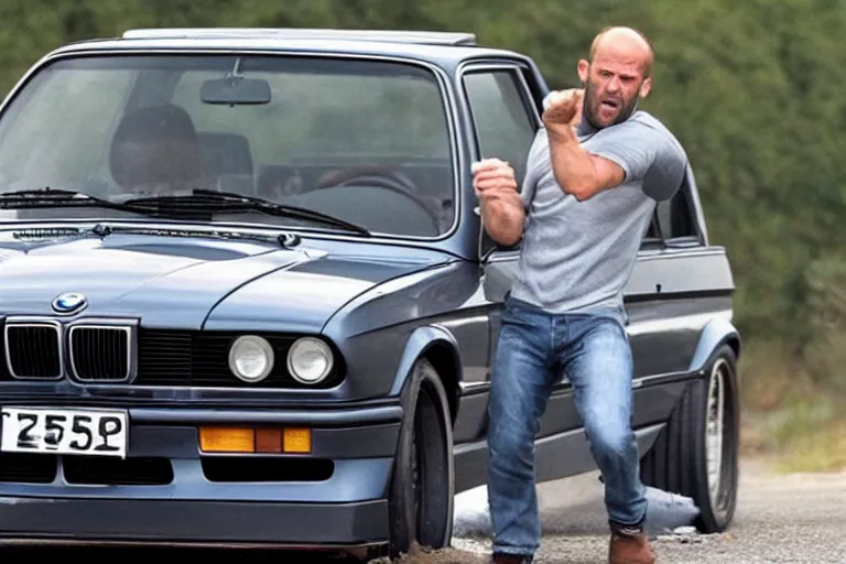 Image similar to Angry Jason Statham picks up BMW e30