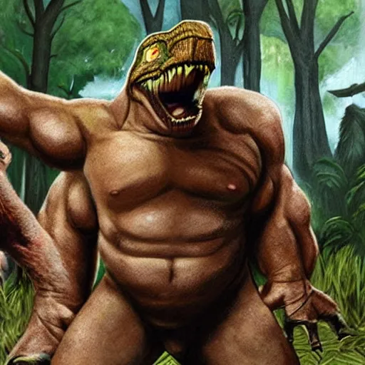 Image similar to danny devito plays turok the dinosaur hunter