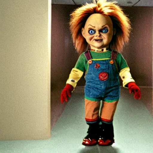 Prompt: chucky the killer doll standing in a dimly lit hospital