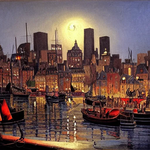 Image similar to painting of boston by michel delacroix, very detailed, high quality