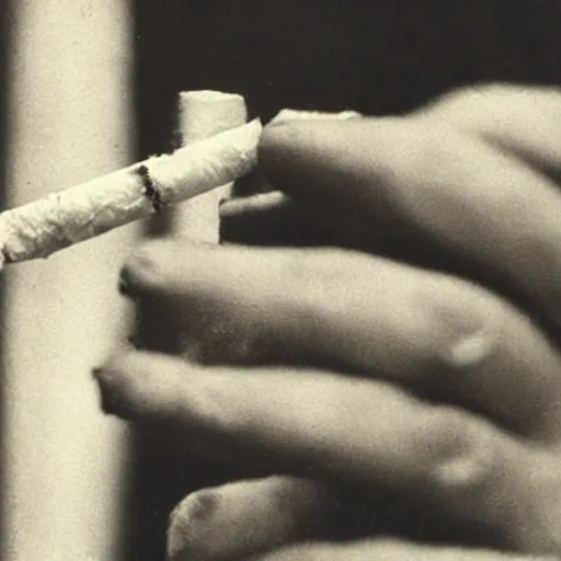 Image similar to Close-up of hand holding cigarette with smoke, vintage photo