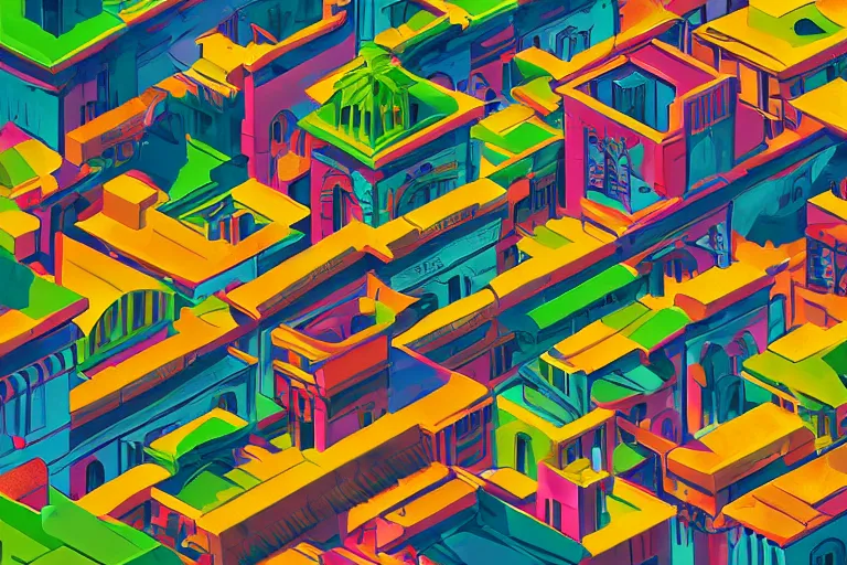 Image similar to !! photography isometric!! rome in a sunny day, artwork by tooth wu, colorful contrast,!!!! very coherent!!!!, dark shadow, thick lineart