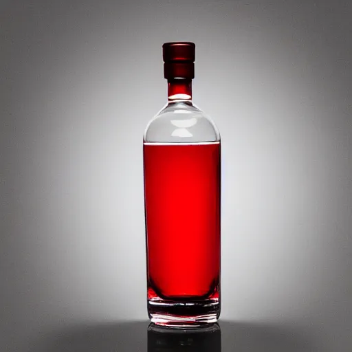 Prompt: award winning photo of one red glass vodka bottle inspired by a propane cylinder, studio lighting,Sigma 50mm, ƒ/8, behance