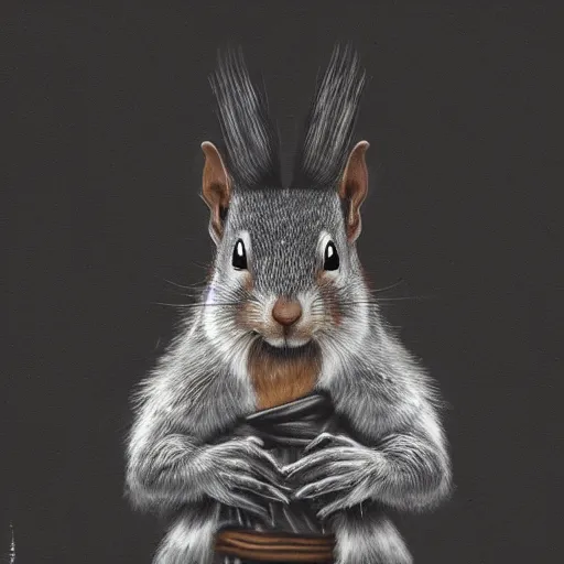 Image similar to samurai squirrel samurai painting portrait, desaturated, chiaroscuro, extremely detailed, artstation, cinematic