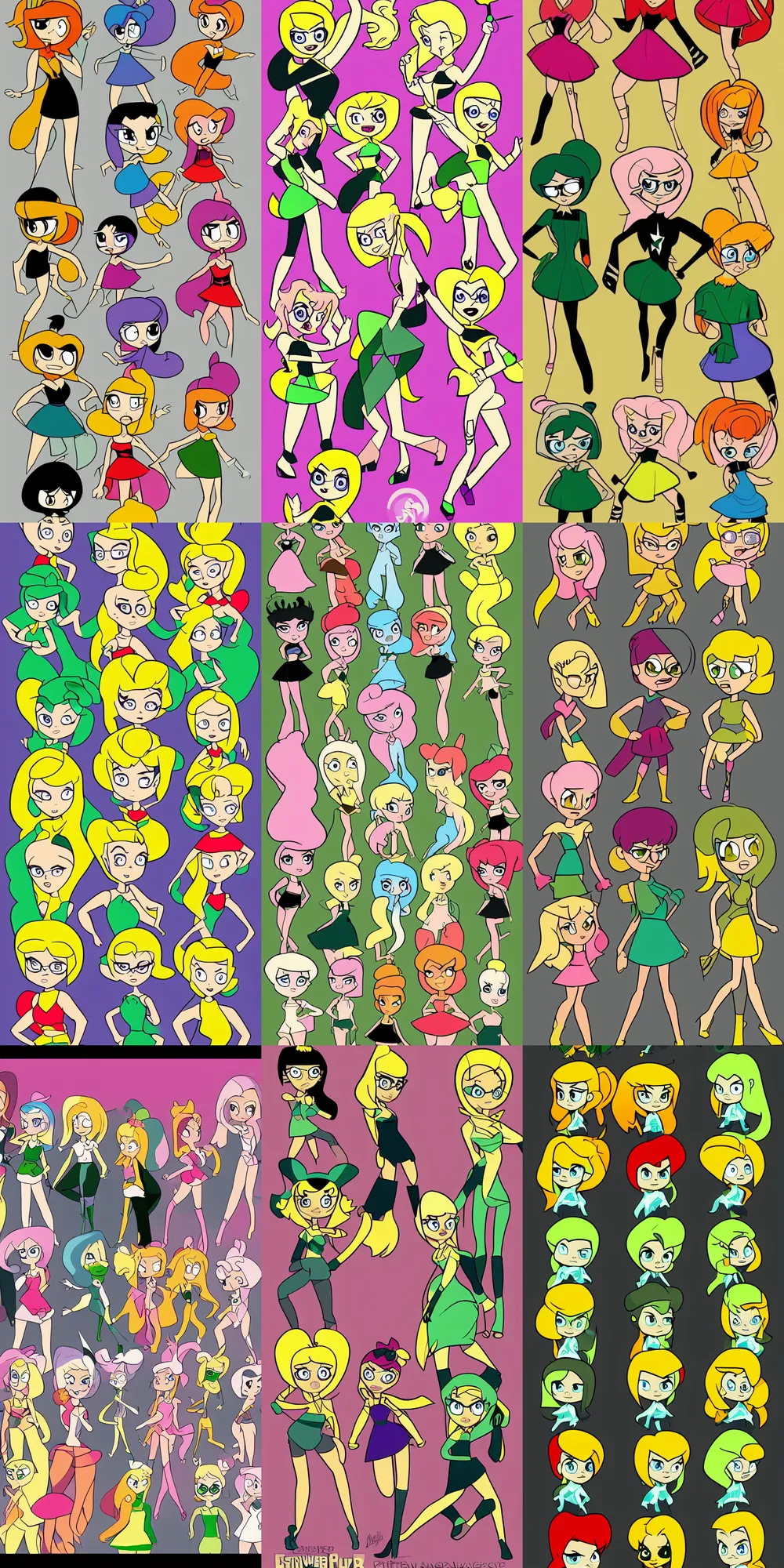 Prompt: power puff girls | buttercup character sheet | trending on artstation, deviantart, 2 0 0 4 western animation, cartoon network