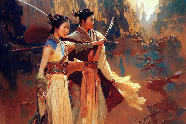 Image similar to wuxia, universe, painting by gaston bussiere, craig mullins, j. c. leyendecker