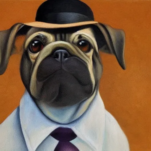 Image similar to painting of cute dog in style of rene magritte