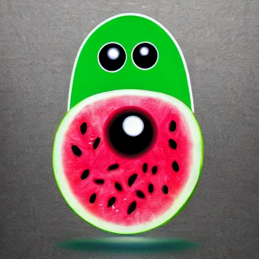 Prompt: watermelon terminator cyborg with glowing eye