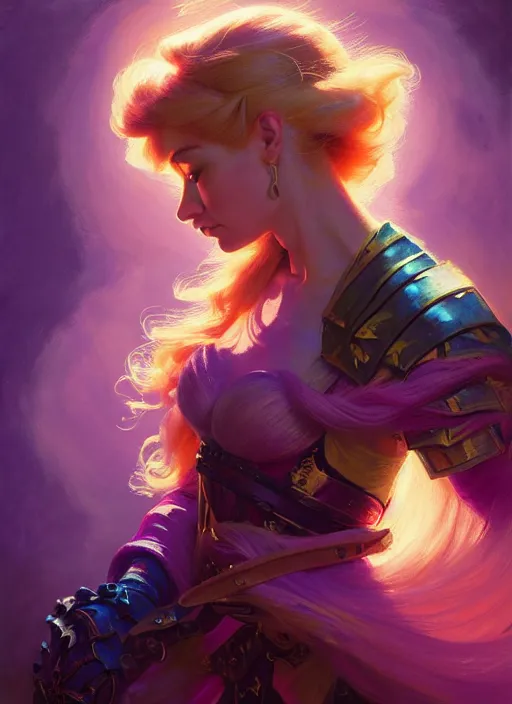 Prompt: side portrait, imogen poots, paladin, gloomhaven, colorful gaudy colors, luminescent, hard edges, bloom, organic painting, by greg manchess, huang guangjian, gil elvgren, greg rutkowski, jesper ejsing, magali villeneuve, artgerm, ilya kuvshinov