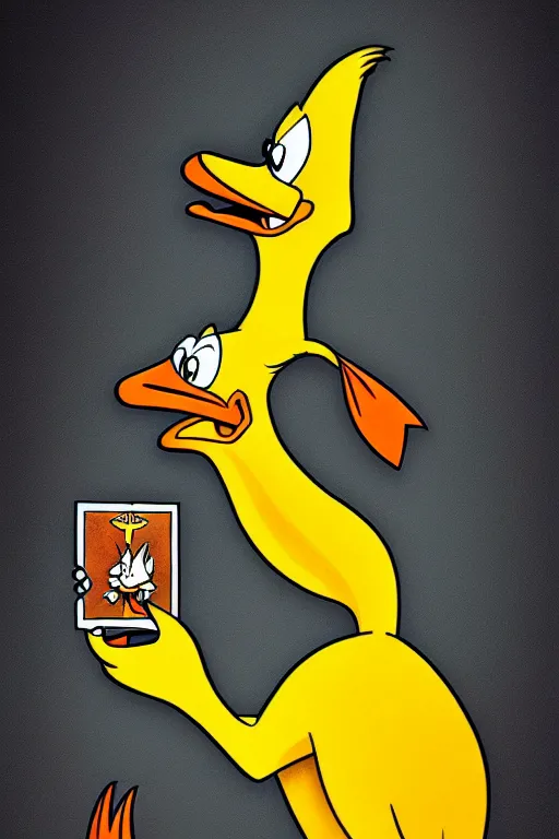 Image similar to epic professional digital art of'fool tarot card with daffy duck ', painted, stunning, artistic, art nouveau, impressive, best on artstation, cgsociety, much wow, masterpiece