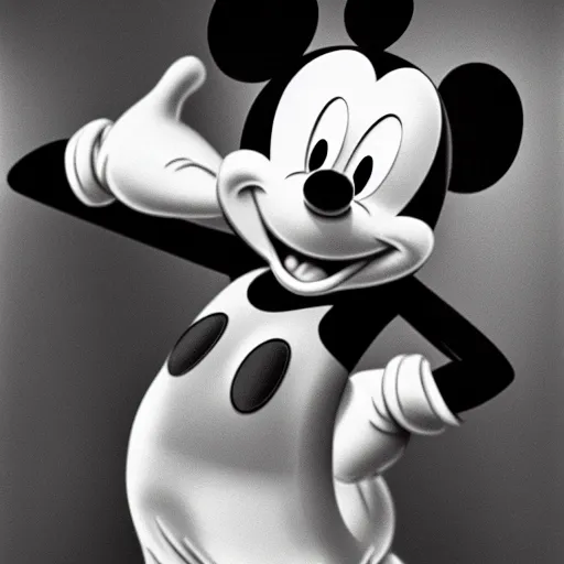 Prompt: found footage of mickey mouse, black and white, grain