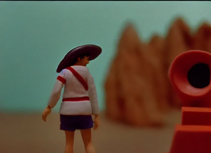 Image similar to 1 9 8 0 s cinematic screenshot cinestill portrait of a stop motion claymation film, moonrise kingdom, shallow depth of field, 1 8 mm, f 1. 8